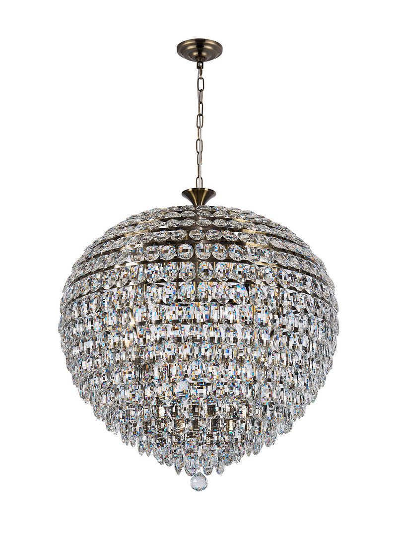 Load image into Gallery viewer, Diyas IL32811AB Coniston Pendant, 16 Light E14, Antique Brass/Crystal Item Weight: 46kg - 60960
