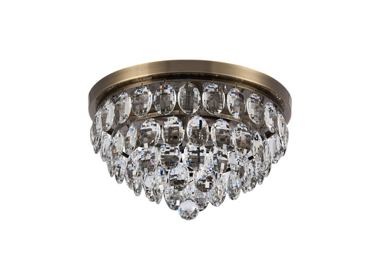 Diyas IL32816AB Coniston Flush Ceiling, 3 Light E14, Antique Brass/Crystal - 60947