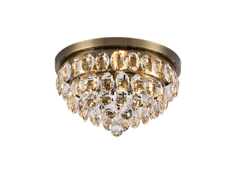 Load image into Gallery viewer, Diyas IL32816AB Coniston Flush Ceiling, 3 Light E14, Antique Brass/Crystal - 60947
