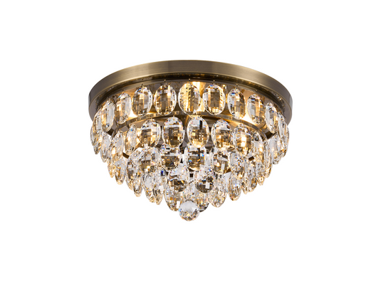 Diyas IL32816AB Coniston Flush Ceiling, 3 Light E14, Antique Brass/Crystal - 60947