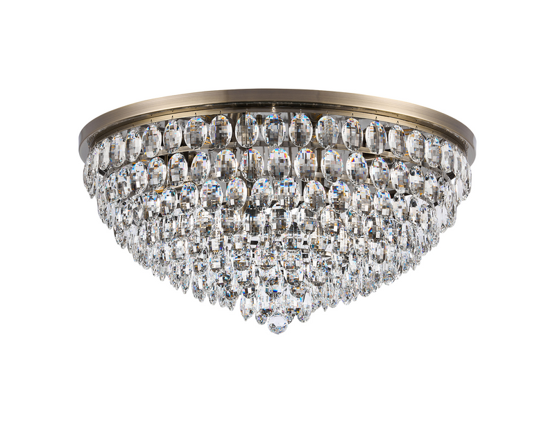 Load image into Gallery viewer, Diyas IL32818AB Coniston Flush Ceiling, 12 Light E14, Antique Brass/Crystal Item Weight: 24.3kg - 60955
