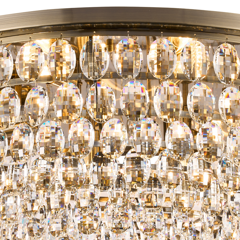 Load image into Gallery viewer, Diyas IL32818AB Coniston Flush Ceiling, 12 Light E14, Antique Brass/Crystal Item Weight: 24.3kg - 60955
