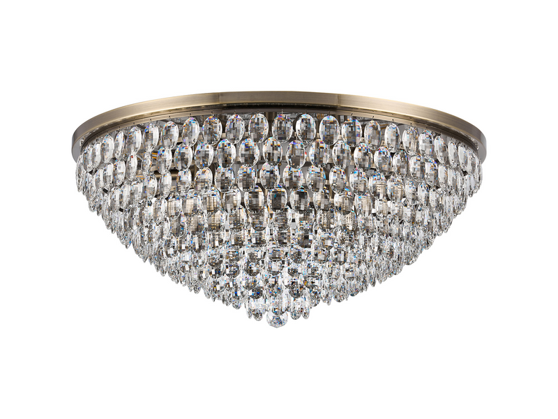 Load image into Gallery viewer, Diyas IL32819AB Coniston Flush Ceiling, 15 Light E14, Antique Brass/Crystal Item Weight: 35.4kg - 60958
