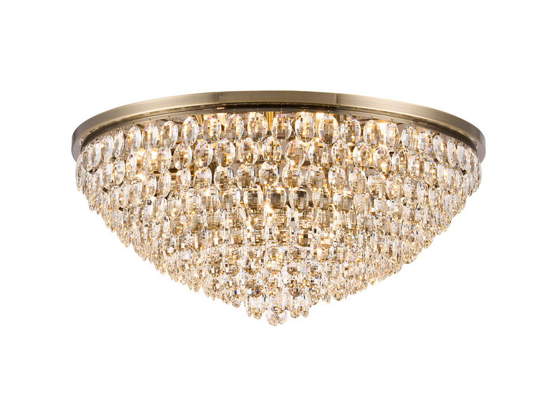 Load image into Gallery viewer, Diyas IL32819AB Coniston Flush Ceiling, 15 Light E14, Antique Brass/Crystal Item Weight: 35.4kg - 60958
