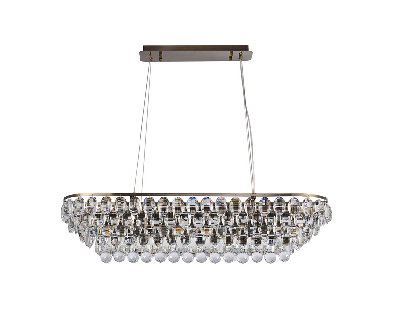 Load image into Gallery viewer, Diyas IL32821AB Coniston Linear Pendant, 8 Light E14, Antique Brass/Crystal Item Weight: 15.7kg - 60952
