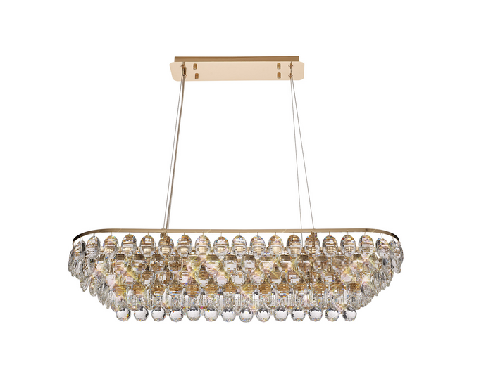 Diyas IL32821 Coniston Linear Pendant, 8 Light E14, French Gold/Crystal