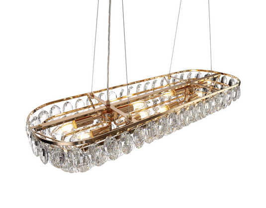 Diyas IL32821 Coniston Linear Pendant, 8 Light E14, French Gold/Crystal