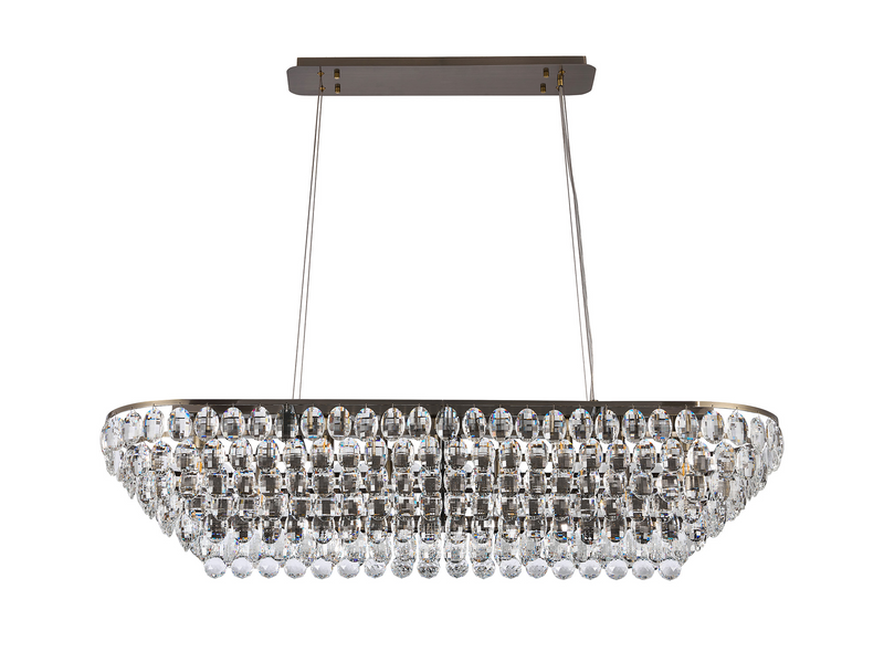 Load image into Gallery viewer, Diyas IL32823AB Coniston Linear Pendant, 14 Light E14, Antique Brass/Crystal Item Weight: 26.3kg - 60957
