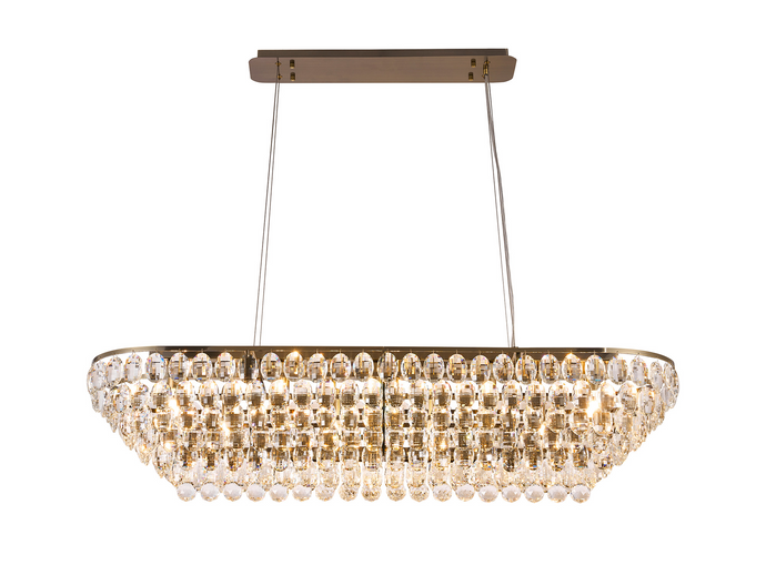 Diyas IL32823AB Coniston Linear Pendant, 14 Light E14, Antique Brass/Crystal Item Weight: 26.3kg - 60957