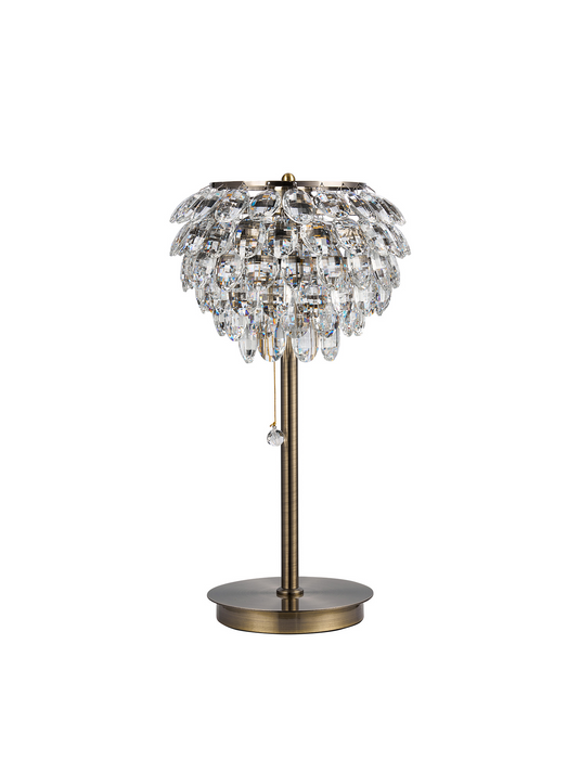 Diyas IL32836AB Coniston Table Lamp, 2 Light E14, Antique Brass/Crystal - 60945