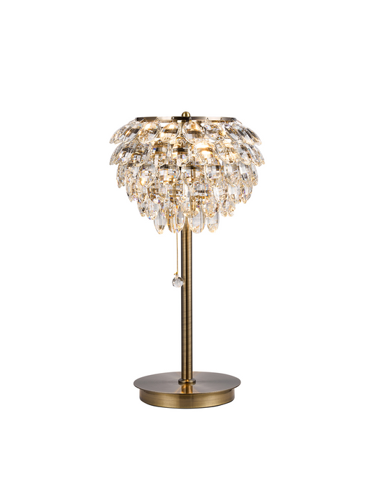 Diyas IL32836AB Coniston Table Lamp, 2 Light E14, Antique Brass/Crystal - 60945