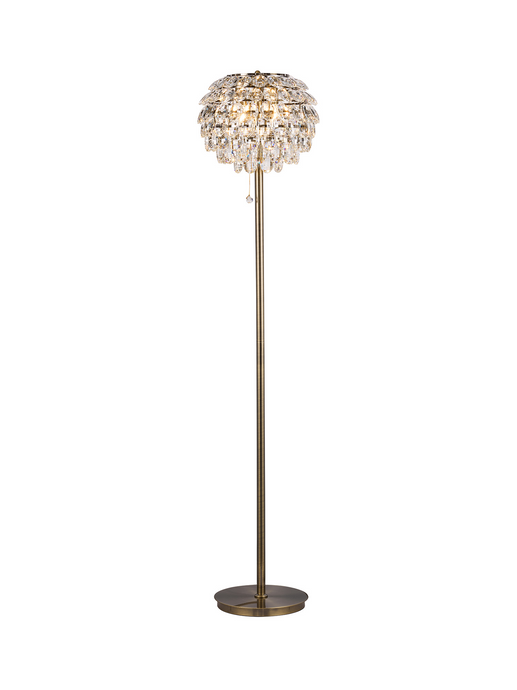 Diyas IL32837AB Coniston Floor Lamp, 3 Light E14, Antique Brass/Crystal - 60948
