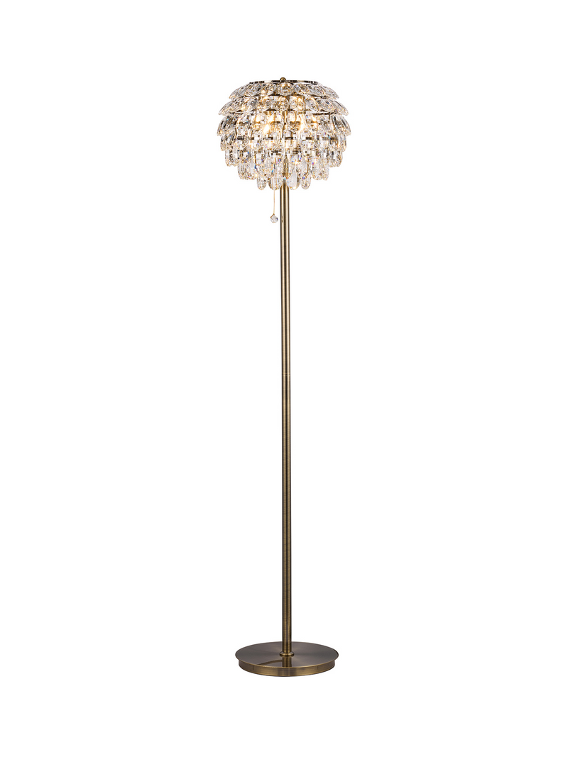 Load image into Gallery viewer, Diyas IL32837AB Coniston Floor Lamp, 3 Light E14, Antique Brass/Crystal - 60948
