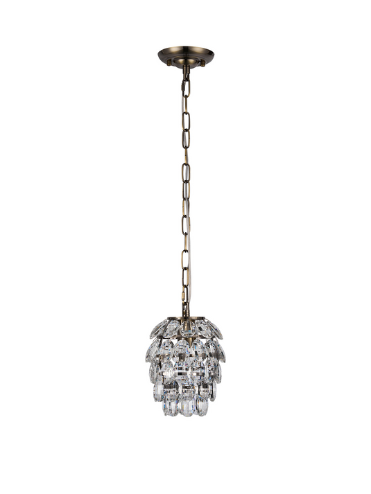 Diyas IL32839AB Coniston Pendant 5 Layer, 1 Light E27, Antique Brass/Crystal - 60943