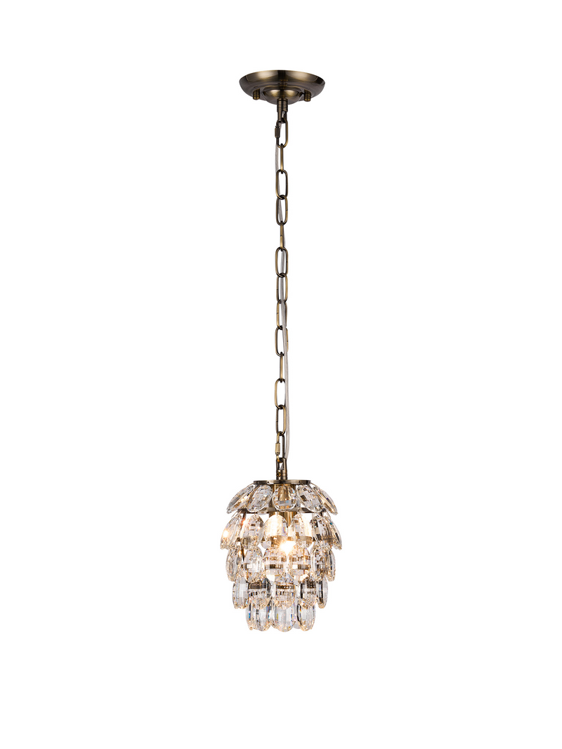 Load image into Gallery viewer, Diyas IL32839AB Coniston Pendant 5 Layer, 1 Light E27, Antique Brass/Crystal - 60943
