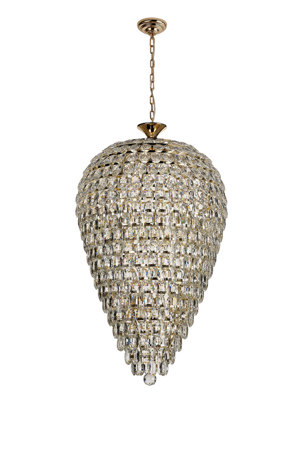 Diyas IL32887 Coniston Tall Acorn Pendant, 20 Light E14, French Gold/Crystal