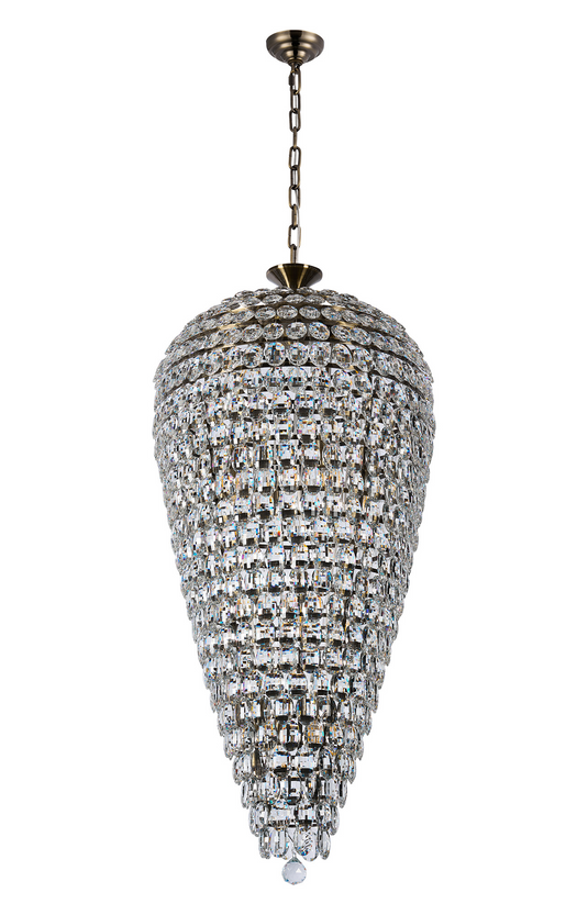 Diyas IL32887AB Coniston Tall Acorn Pendant, 20 Light E14, Antique Brass/Crystal, Item Weight: 48.30kg - 60961