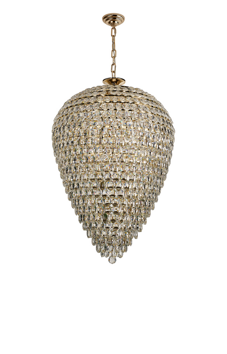 Diyas IL32888 Coniston Tall Acorn Pendant, 25 Light E14, French Gold/Crystal