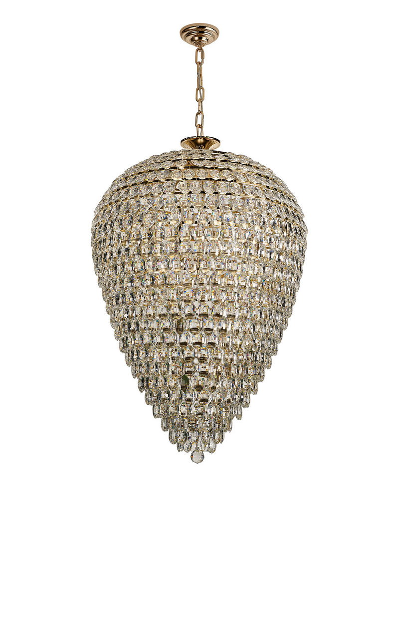 Load image into Gallery viewer, Diyas IL32888 Coniston Tall Acorn Pendant, 25 Light E14, French Gold/Crystal
