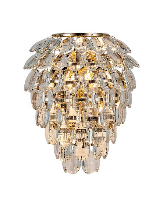 Diyas IL32896 Coniston IP Wall Lamp, 4 Light G9, IP44, French Gold/Crystal