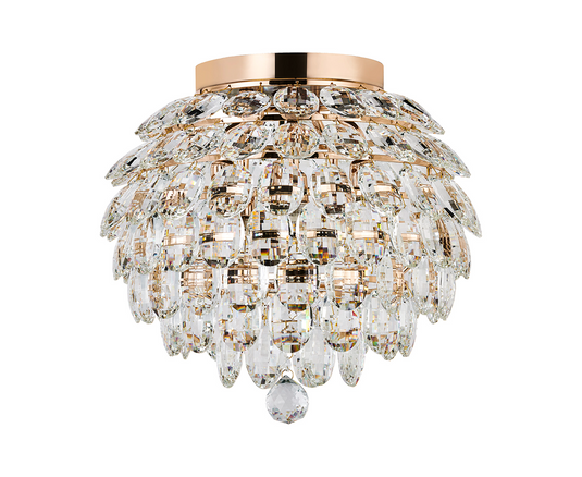 Diyas IL32898 Coniston IP Ceiling, 5 Light G9, IP44, French Gold/Crystal