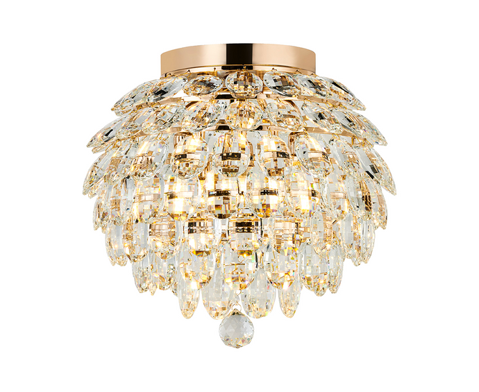 Diyas IL32898 Coniston IP Ceiling, 5 Light G9, IP44, French Gold/Crystal