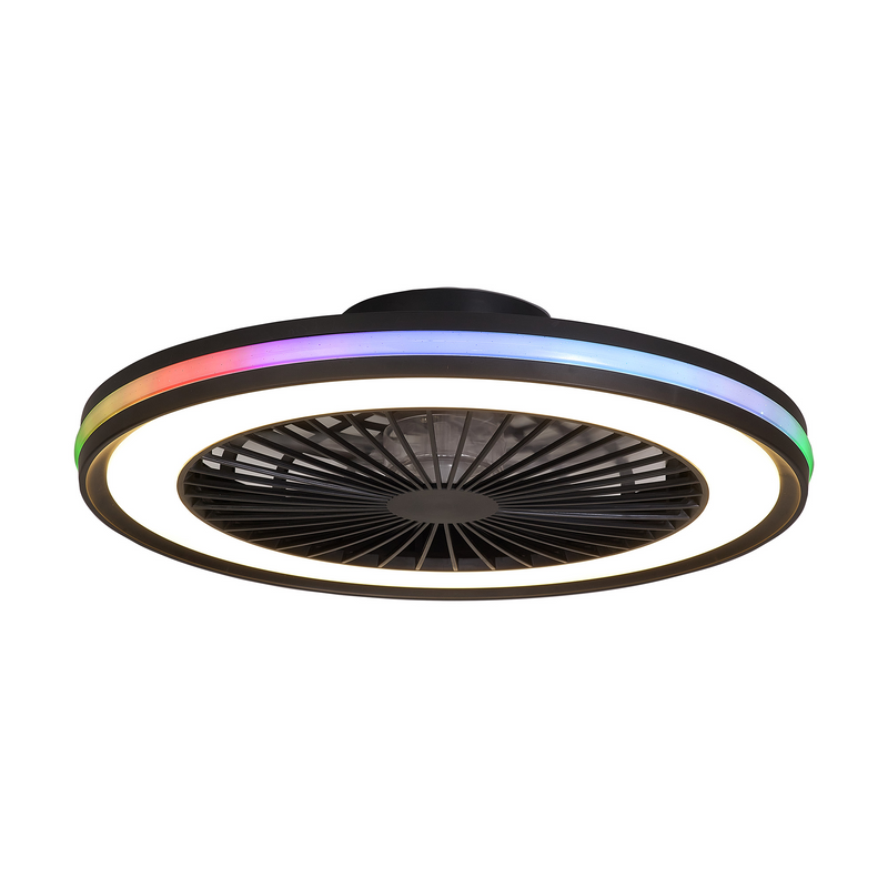 Load image into Gallery viewer, Mantra M7862 Gamer 60W LED Dimmable White/RGB Ceiling Light With Built-In 26W DC Reversible Fan, c/w Remote Control, 4200lm, Black -
