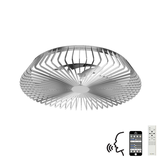Mantra M7122 Himalaya 70W LED Dimmable Ceiling Light With Built-In 35W DC Reversible Fan, Remote, APP & Alexa/Google Voice Control, 4900lm, Silver -