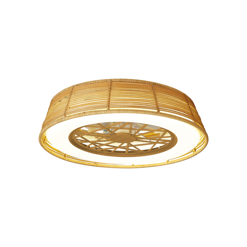 Load image into Gallery viewer, Mantra M8225 Indonesia Mini 55W LED Dimmable Ceiling Light With Built-In 25W DC Reversible Fan, Beige Rattan, 3800lm -
