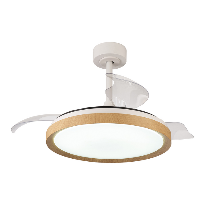 Mantra M8827 Mistral 50W LED Dimmable Ceiling Light With Built-In 30W DC Fan, 2700-5000K Remote Control, 3200lm, Wood -