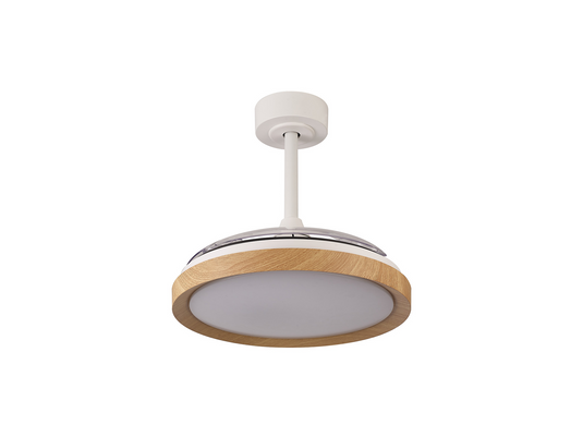 Mantra M8830 Mistral Mini 40W LED Dimmable Ceiling Light With Built-In 28W DC Fan, 2700-5000K Remote Control, 2500lm Wood -