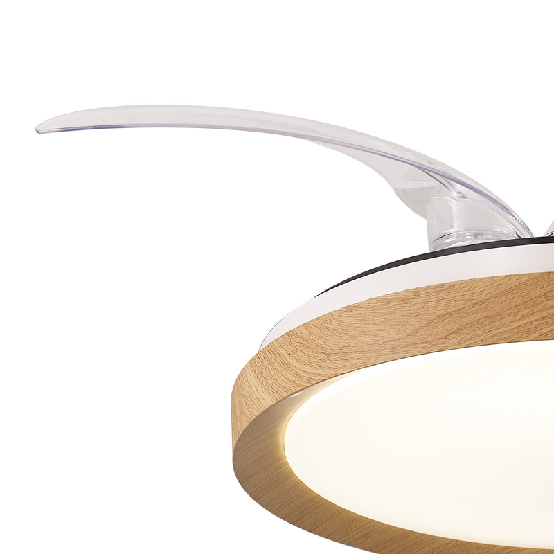 Load image into Gallery viewer, Mantra M8830 Mistral Mini 40W LED Dimmable Ceiling Light With Built-In 28W DC Fan, 2700-5000K Remote Control, 2500lm Wood -

