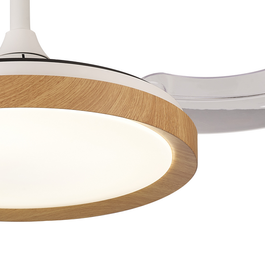 Mantra M8830 Mistral Mini 40W LED Dimmable Ceiling Light With Built-In 28W DC Fan, 2700-5000K Remote Control, 2500lm Wood -