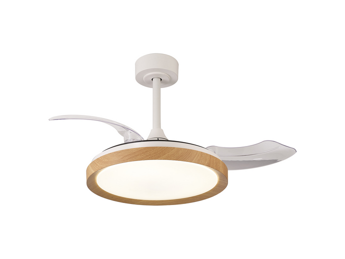 Mantra M8830 Mistral Mini 40W LED Dimmable Ceiling Light With Built-In 28W DC Fan, 2700-5000K Remote Control, 2500lm Wood -