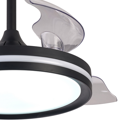 Mantra M8730 North 40W LED Dimmable White/RGB Ceiling Light With Built-In 28W DC Reversible Fan, Remote Control 3000-6500K, 2500lm, Black -