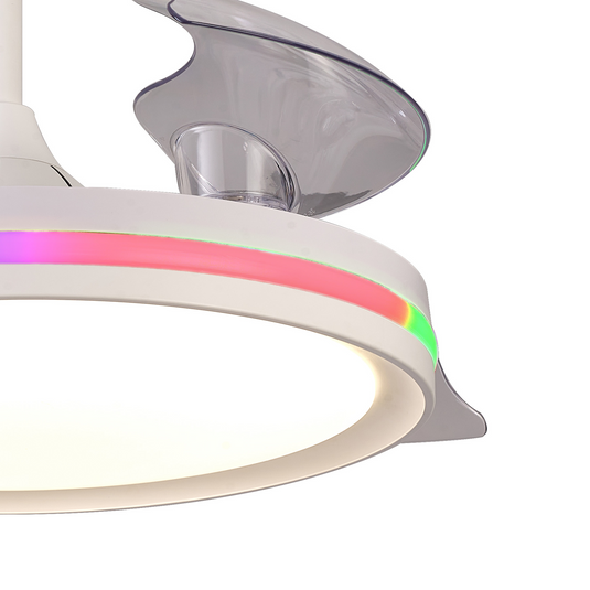 Mantra M8727 Rafaga 50W LED Dimmable White/RGB Ceiling Light With Built-In 30W DC Reversible Fan, Remote Control 3000-6500K, 3200lm, White -