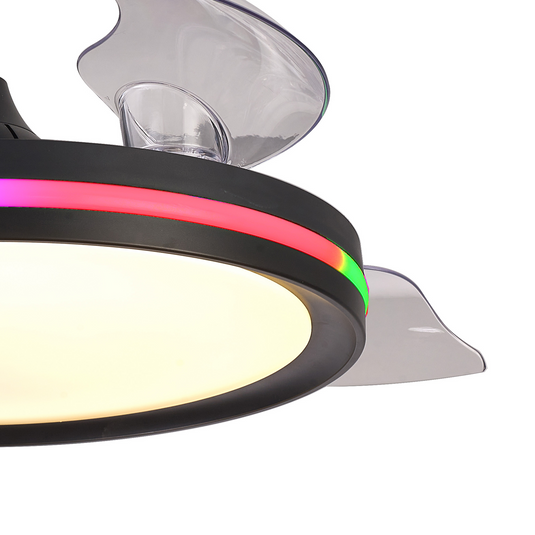 Mantra M8728 Rafaga 50W LED Dimmable White/RGB Ceiling Light With Built-In 30W DC Reversible Fan, Remote Control 3000-6500K, 3200lm, Black -