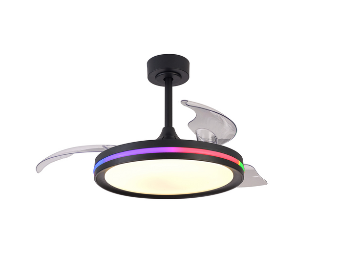 Mantra M8728 Rafaga 50W LED Dimmable White/RGB Ceiling Light With Built-In 30W DC Reversible Fan, Remote Control 3000-6500K, 3200lm, Black -