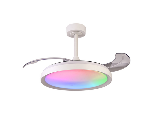 Mantra M8758 Siberia 50W LED Dimmable White/RGB Ceiling Light With Built-In 30W DC Fan, 3000-6500K Remote Control, 3200lm, White -