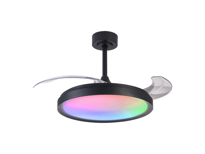 Mantra M8759 Siberia 50W LED Dimmable White/RGB Ceiling Light With Built-In 30W DC Fan, 3000-6500K Remote Control, 3200lm, Black -