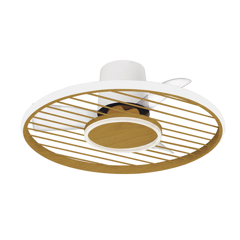 Load image into Gallery viewer, Mantra Soho M8722 45W LED Dimmable Ceiling Light With Built-In 30W DC Fan, 2700-5000K Remote Control, 3150lm, White/Wood, -
