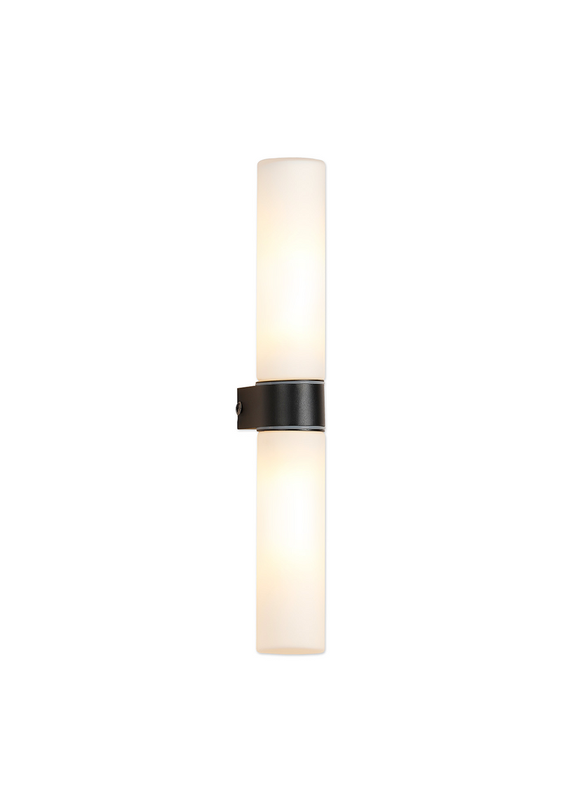 Load image into Gallery viewer, Deco D0641 Tasso IP44 2 Light E14 Twin Wall Lamp, Satin Black With Opal Tubular Glass - 51275

