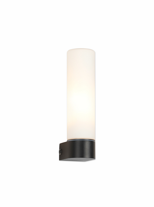 Deco D0642 Tasso IP44 1 Light E14 Wall Lamp, Satin Black With Opal Tubular Glass - 51276