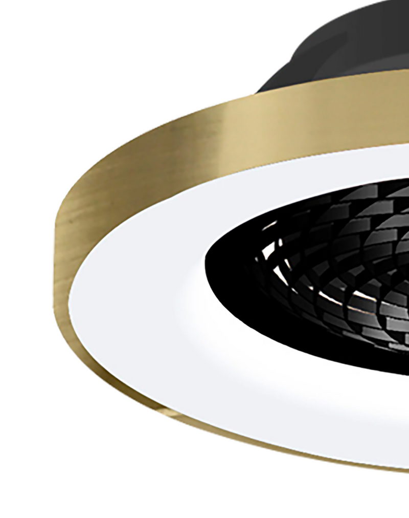 Load image into Gallery viewer, Mantra M7124 Tibet 70W LED Dimmable Ceiling Light With 35W DC Reversible Fan Remote, APP &amp; Alexa/Google Voice, 3900lm, Gold/Black -
