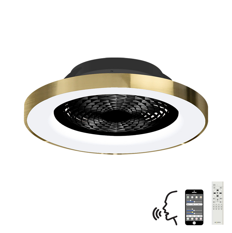 Load image into Gallery viewer, Mantra M7124 Tibet 70W LED Dimmable Ceiling Light With 35W DC Reversible Fan Remote, APP &amp; Alexa/Google Voice, 3900lm, Gold/Black -
