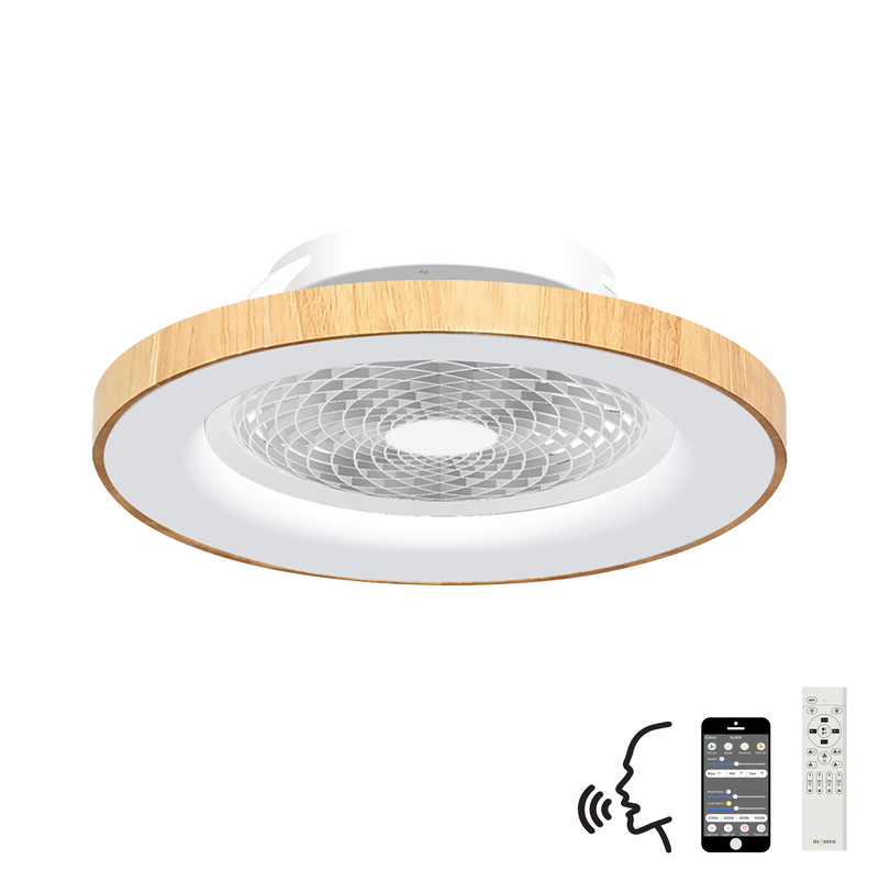 Load image into Gallery viewer, Mantra M7126 Tibet 70W LED Dimmable Ceiling Light With 35W DC Reversible Fan Remote, APP, Alexa &amp; Google Voice, 3900lm, Wood Effect/White -
