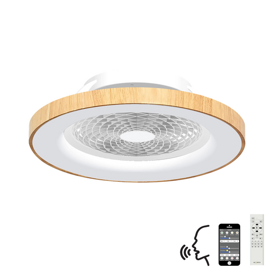 Mantra M7126 Tibet 70W LED Dimmable Ceiling Light With 35W DC Reversible Fan Remote, APP, Alexa & Google Voice, 3900lm, Wood Effect/White -