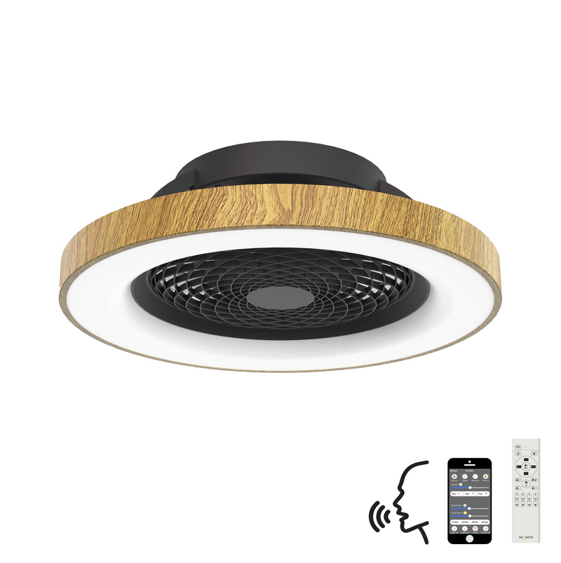 Load image into Gallery viewer, Mantra M7127 Tibet 70W LED Dimmable Ceiling Light With 35W DC Reversible Fan Remote, APP &amp; Alexa/Google Voice, 3900lm, Wood Effect/Black -
