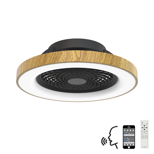 Mantra M7127 Tibet 70W LED Dimmable Ceiling Light With 35W DC Reversible Fan Remote, APP & Alexa/Google Voice, 3900lm, Wood Effect/Black -