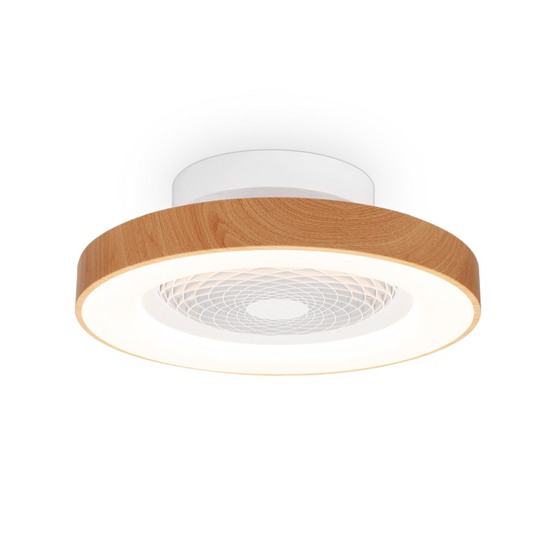 Load image into Gallery viewer, Mantra M7806 Tibet Mini 70W LED Dimmable Ceiling Light With 35W DC Reversible Fan, Remote, 3900lm, Wood Effect/White -

